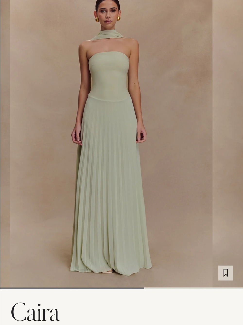 Meshki Ciara Chiffon Strapless Pleated Maxi Dress in Sage
